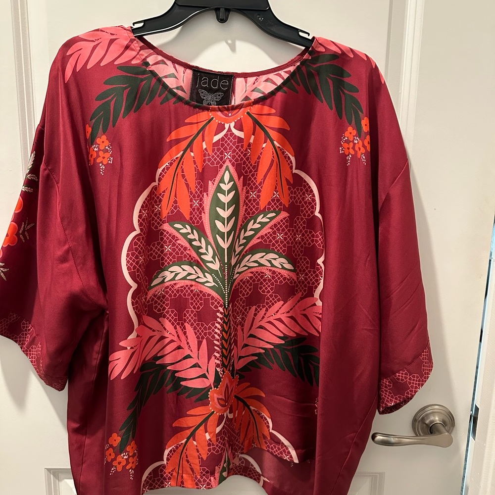 Johnny Was Burgundy and Coral Patterned Blouse